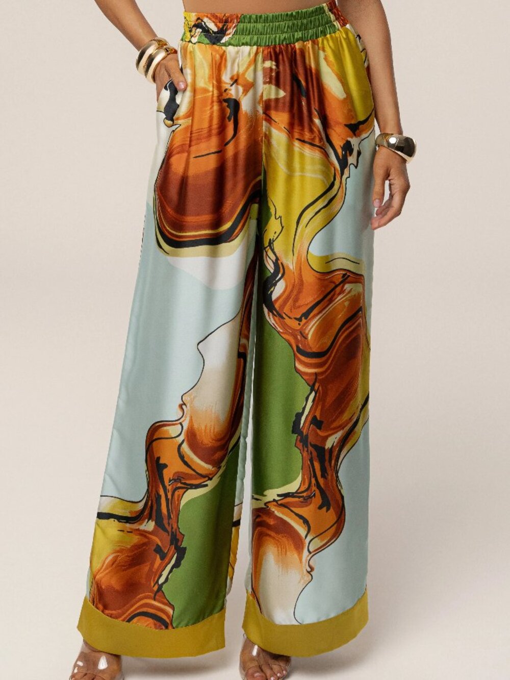 JLUXLABEL Tropical Print Wide Leg Pants Medium